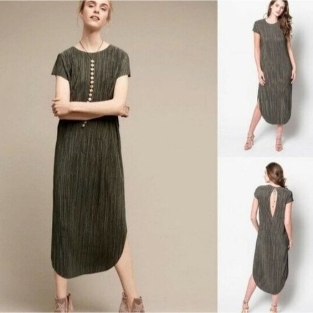 Sabina Musayev (Anthropologie) Green Crinkled Textured Midi Dress XS